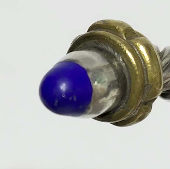 Vintage Mexico 925 Sterling Silver With Lapis Stone Rope Cuff Bracelet - Picture 10 of 13